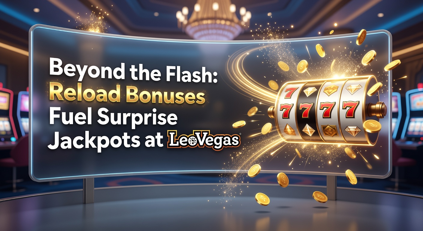 LeoVegas slot machine jackpot screen with reload bonus notification overlay, highlighting a surprise win moment