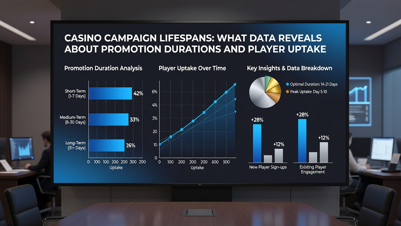 Infographic illustrating average promotion lengths alongside corresponding player uptake percentages from industry reports