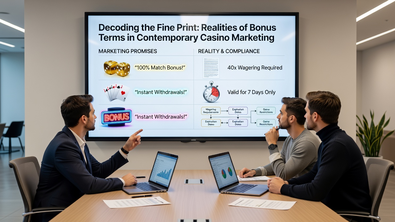 Close-up view of casino bonus terms displayed on a digital tablet screen with highlighted sections