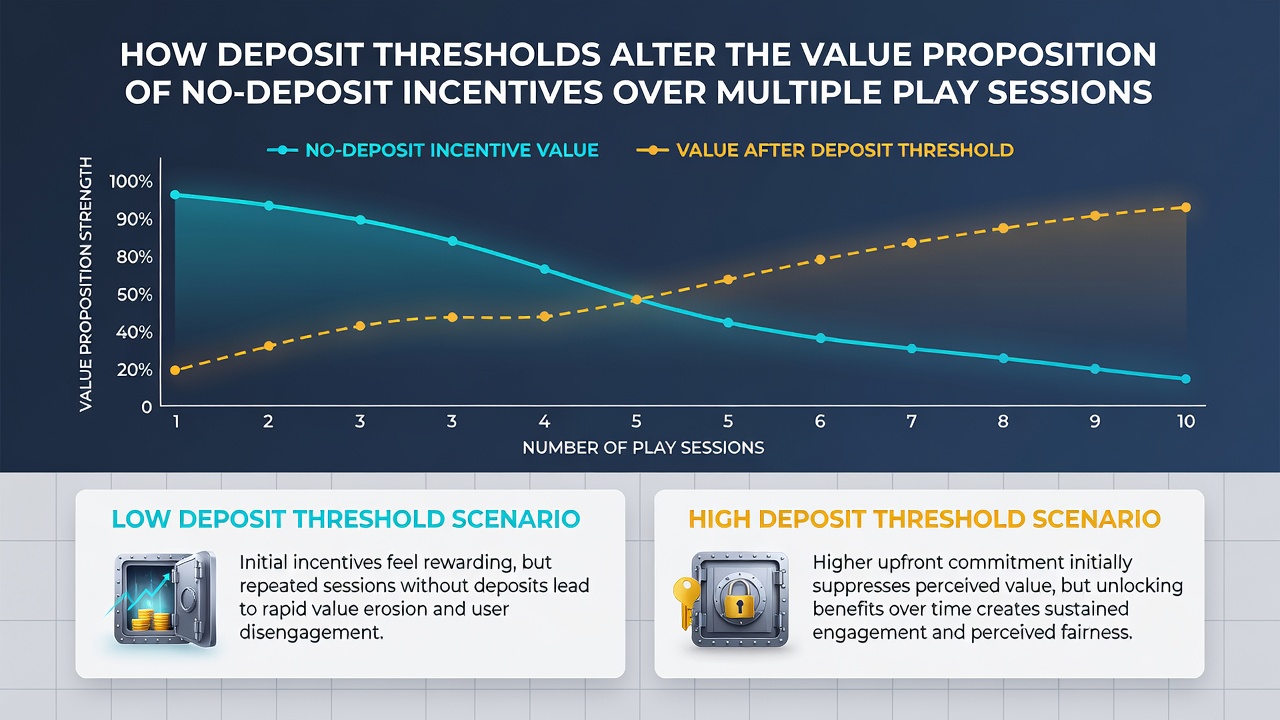 Chart depicting changes in bonus value proposition due to deposit thresholds over extended casino play periods