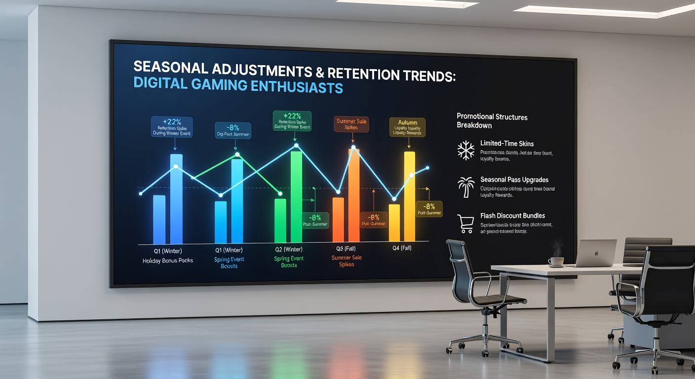 Analytics dashboard showing retention metrics across different gaming seasons and promotional periods
