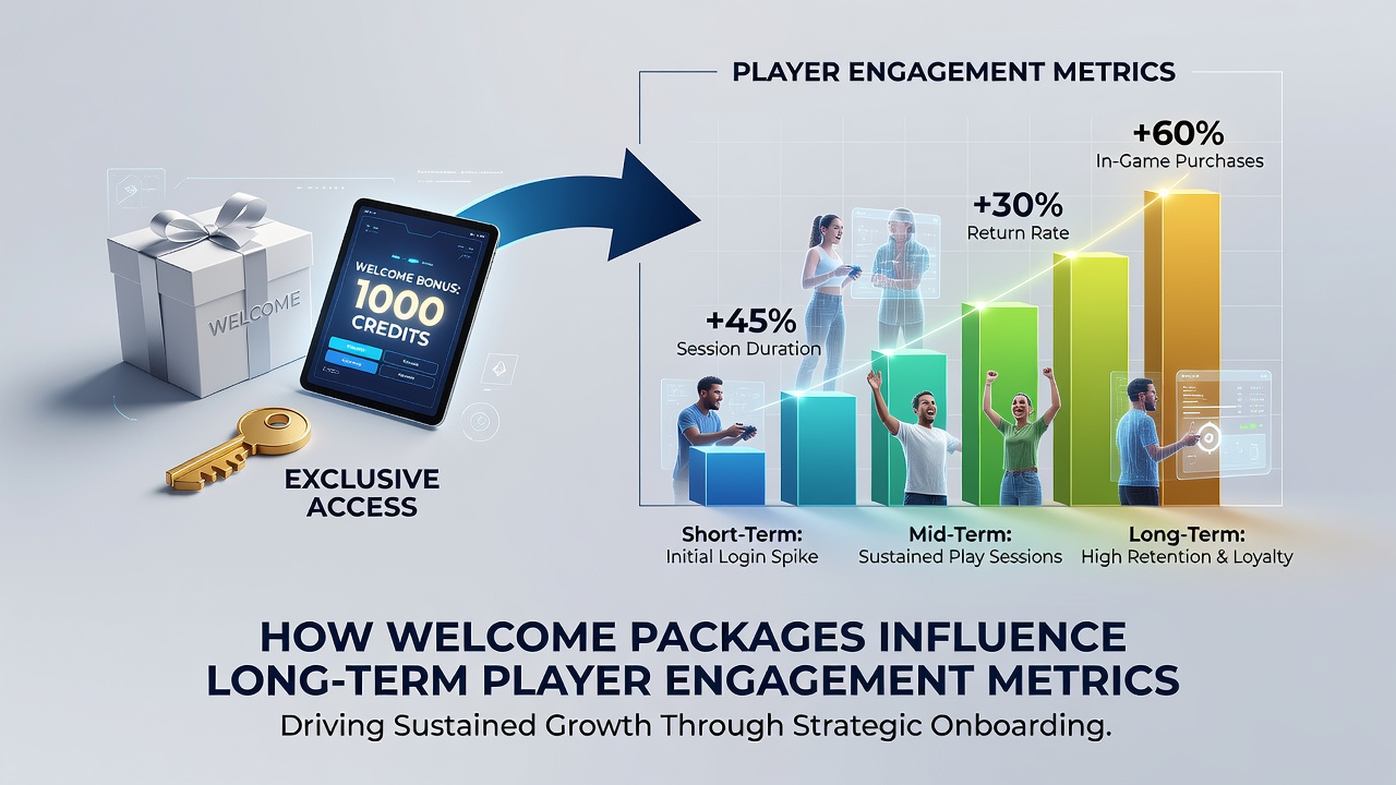 Infographic showing player retention curves before and after welcome package claims