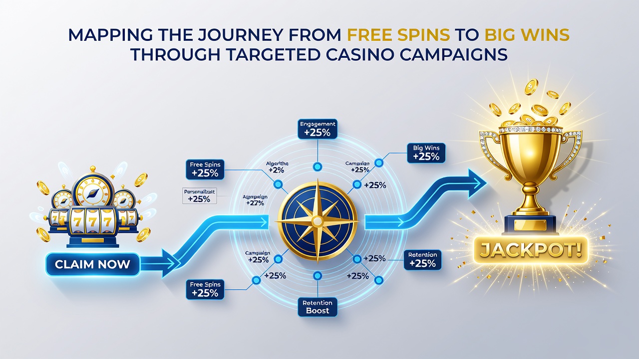 Diagram mapping casino player journey stages from free spins activation through to big win milestones