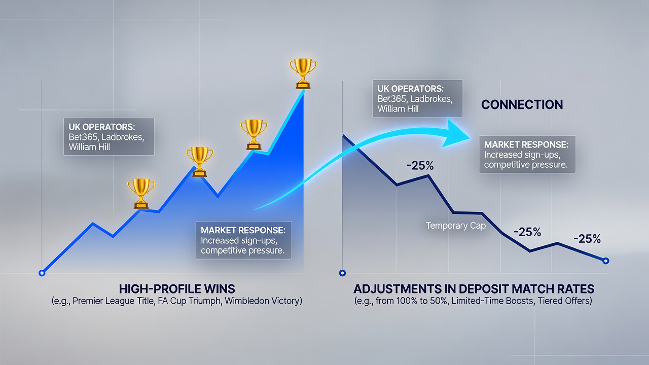 Graph showing fluctuations in deposit match percentages at UK casinos after high-profile wins