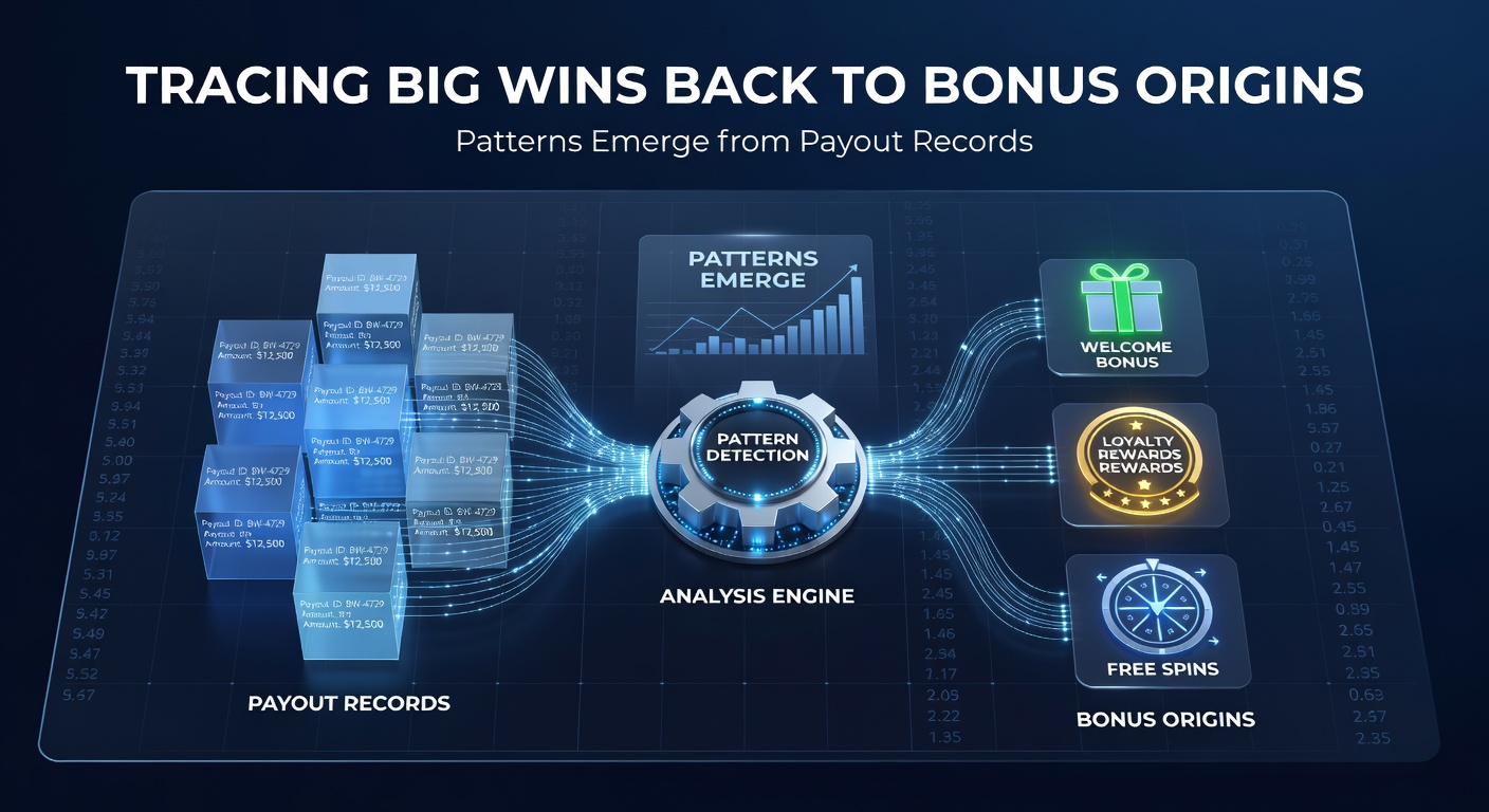 Graph showing payout records linking big wins to various bonus types, with peaks in no-deposit and welcome offers