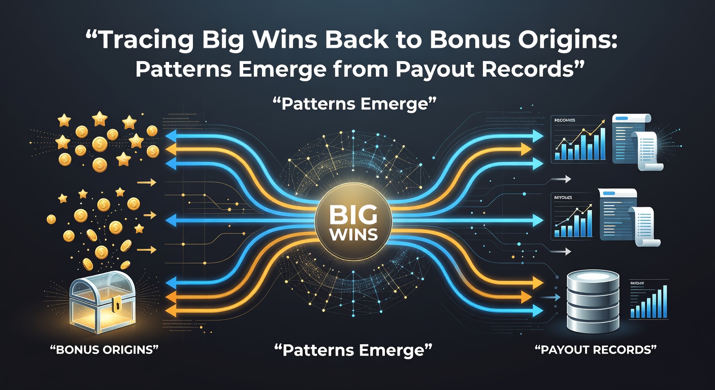 Infographic detailing patterns in big win origins, with pie charts for bonus types and timelines from activation to payout